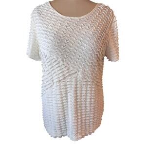 Textured White Top Large – Pearlescent Shimmer, Slightly Sheer Statement Piece